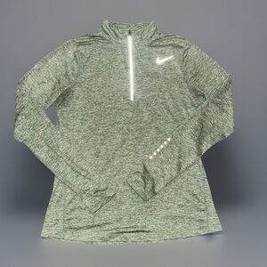 Nike Woman’s Dry Fit, Half Zip Pullover Top Reflective Dots Green Heather Grey